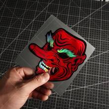 1pc Tengu Mythical Creature High-Quality Vinyl Laser Sticker - Ghost Mask, Noh Theatre Art, Horror-Themed, Japanese Style, Suitable For Cars, Motorcycles, Laptops, And Skateboards