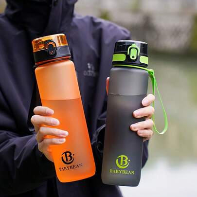 1 件 1000ml/750ml 户外大容量运动水壶，32oz/26oz，直饮口设计，手柄带，印刷标志，塑料便携式防漏螺旋盖，适合徒步旅行、跑步、骑自行车
