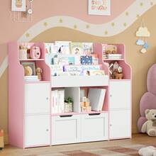 Toy Storage Furniture, Toy Organizer, Montessori Shelf, Toy And Book Storage Shelf, Toy Storage Box, 4 Doors, 2 Drawers With Wheels, 122x30x100cm - 粉色 - 查看 3