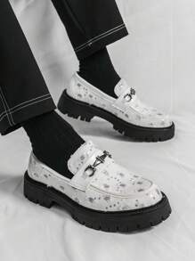 Men's Loafers Denim Distressed Decor British Style Formal Shoes, Casual White Dress Shoes