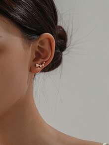 Nooxian 2pcs U-Shaped Ear Clips, Women Star Earring Cuffs - Yellow Gold - View 9