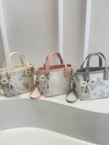 1pc Chinese Style Butterfly Print PU Pearl Decor Women Handbag, Crossbody Shoulder Bucket Bag Suitable For Summer, Cute Girl Street Casual, Travel, Photo Shooting, Festival Gift - Multicolor - View 2