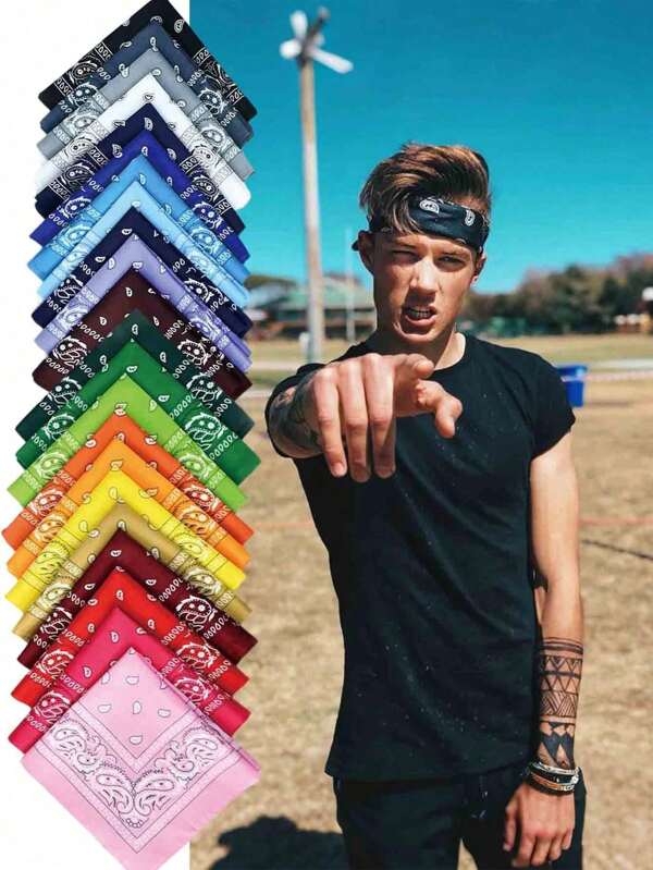 1 Pc/3 Pcs/6 Pcs/12 Pcs Fashion Men Bandana Scarf Girls Kids Punk Square Bandanas Headwear Bohemian Head Scarf Headbands Hair AccessoriesUnisex Men Women Bandana Hairband Cowboy Men Biker Sports Headwear Wrist Hairwrap Single Sided Head Wrap Scarf