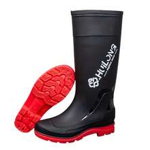 Bota Hombre Alta Para Lluvia Impermeable Industrial No Filtra Agua Transpirables Trabajo Jardinería Agricultura Lava Autos Suela Antideslizante Resistente Líquidos Detalles Brillosos Protectoras - Negro Rojo - Ver 3