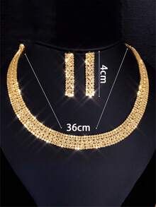 2件时尚优雅的金色水钻首饰套装 - 金色 - 查看 4