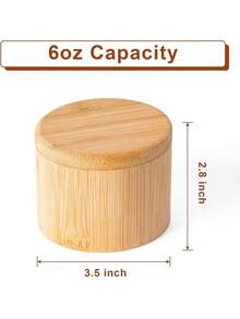Bamboo Salt Cellar, Magnetic Swivel Lid Salt Box, Round Container For Storing Pepper Sugar Herbs, 6 Ounce Capacity