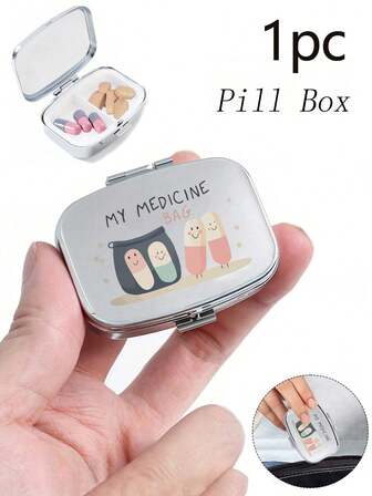 可爱药丸字母系列图案两隔层便携式药丸储存室，可爱迷你金属收纳盒，便携式首饰和药丸盒，带有卡通标志的个性化创意礼物，适合旅行、户外活动、包袋、口袋，用于婚礼礼物、礼品和接待装饰，独特设计的装饰旅行收纳盒，非常适合旅行，紧凑的设计，易于使用，适合药物管理/所有年龄段