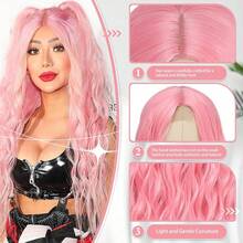 Cosplay Long Pink Wig 28 Inch Middle Part Synthetic Wig Realistic Gifts Party Wigs Women Daily Use Colorful Wigs (Pink) - Ombre Purple - View 8
