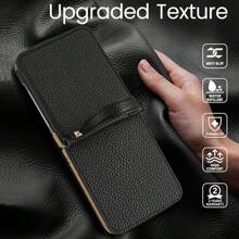 Leder Schutzhülle mit Gurt kompatibel mit Samsung Galaxy Z Flip 6/5/4, stoßfeste Ganzkörpercover mit gehärtetem Glas Bildschirmschutz und modischem Make-up Spiegel