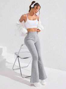 High Waisted Ribbed Flare Yoga Workout Pants, Suitable For Casual, Date Nights, Holidays, Daily Wear, Singles Party, Gym & Fitness, Autumn/Winter