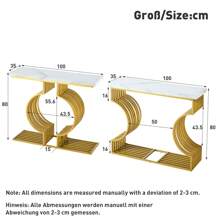 100*30*80cm moderner schlichter weißer Hochglanz-Couchtisch, kleiner Beistelltisch für das Wohnzimmer, Konsolentisch, goldener Fuß, zwei Aufstellmöglichkeiten
