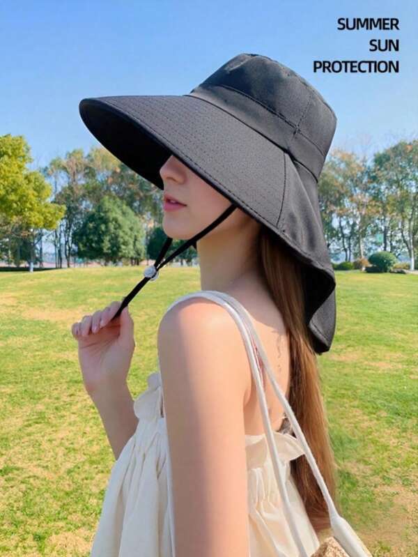 Chapeau de soleil d'été pour femmes avec trou pour queue de cheval, protection UV, mode coréenne à large bord pour un usage occasionnel