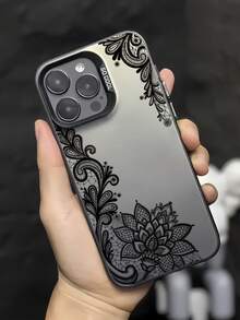 1pc Fashion Personalized Lace Floral Graphic Design Black IMD Anti-Scratch Anti-Fingerprint Phone Case, Compatible With IPhone 16/16Pro/16Plus/15/15ProMax/15Pro/11/12/13/14ProMax/11Pro/11ProMax/12Pro/12ProMax/13Pro/13ProMax/14Pro/14ProMax, High-End Creative - Multicolor - View 1