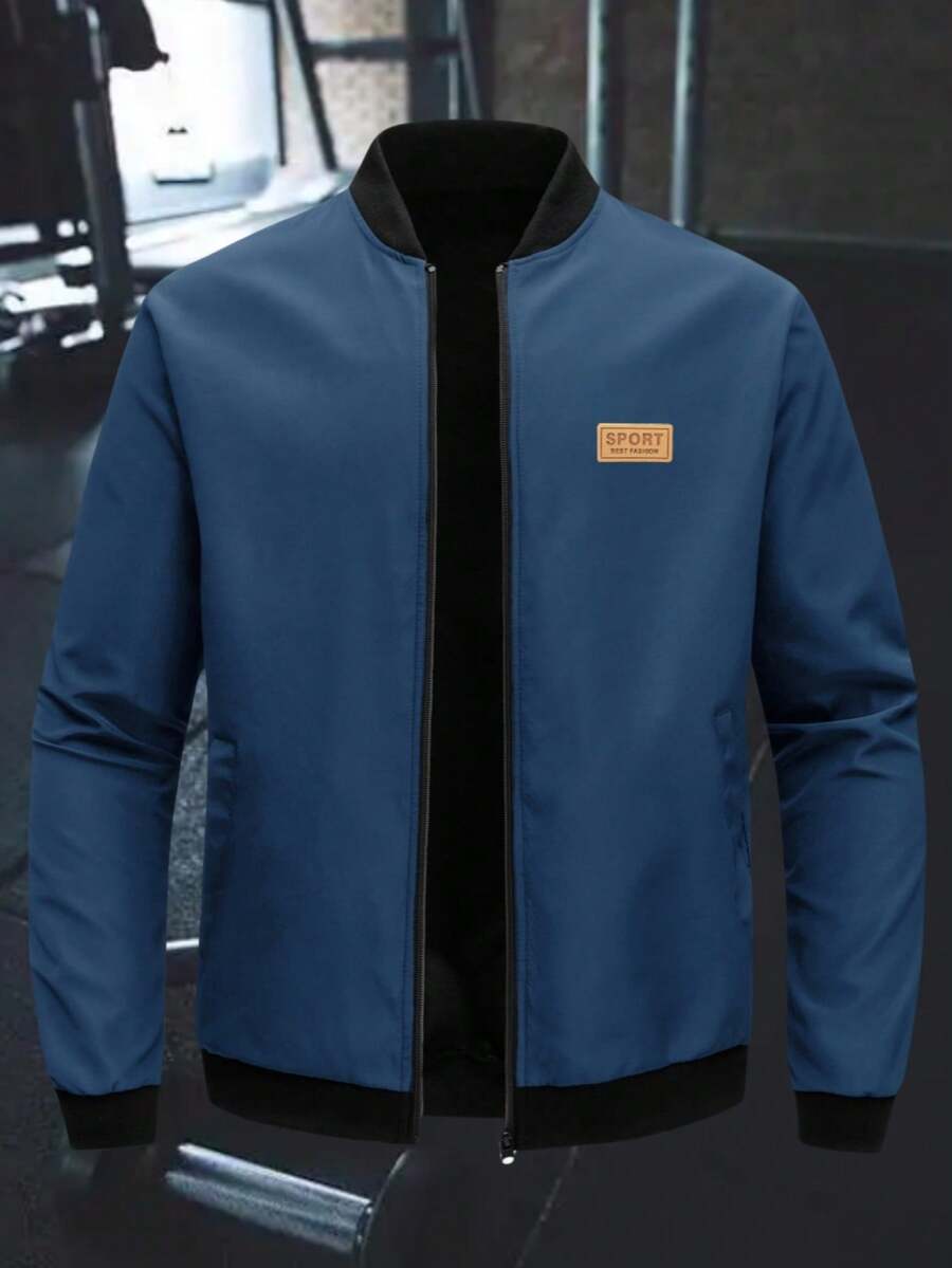 Winter Plus Size Men's Outdoor Sports Casual Stand Collar Baseball Jacket, Solid Color Zipper Thick Coat, Gift For Boyfriend, Husband, Friend, Father's Day - Royal Blue - View 1