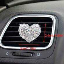 2pcs White/Rad/Pink/Black Rhinestone Heart Shaped Car Air Vent Clips Decoration