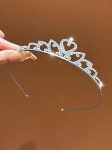 1pc Silver Heart Crown Headband, Simple Birthday Hair Accessory Suitable For Daily Use - Silver - View 2