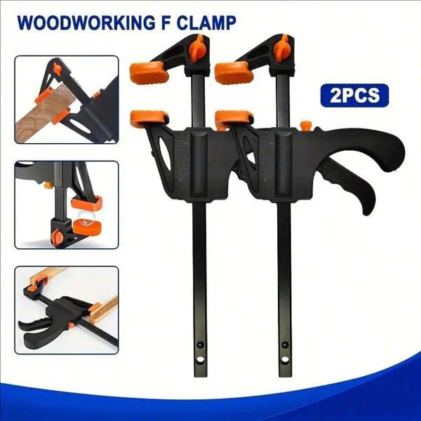 2 Packs Quick-Release F Clamps With Easy Ratchet Grip | Durable Plastic & Metal Construction | Heavy Duty Woodworking, DIY Projects, Fast Shipping