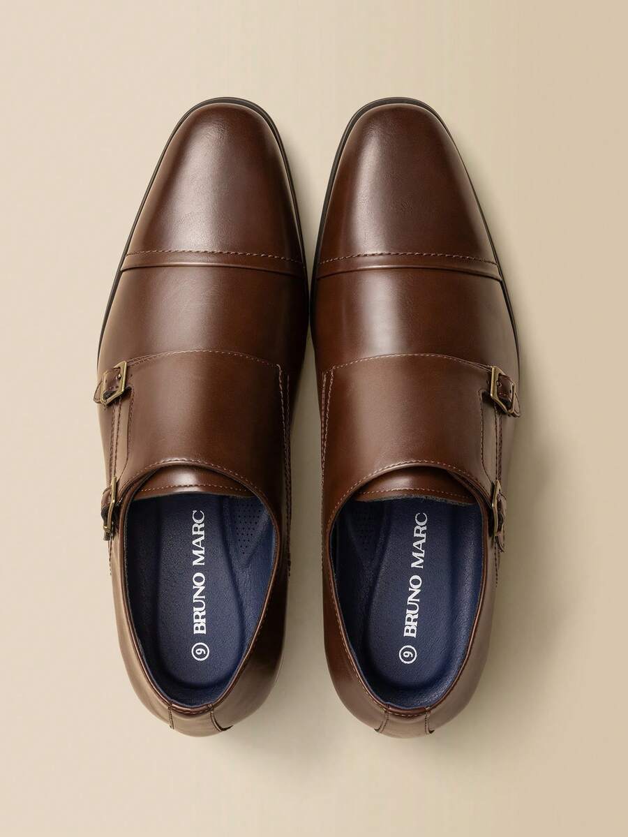 Men's Premium Monk Strap Slip-On Dress Loafers - Comfortable Leather-Like, Versatile For Business & Casual,Higher Quality! - 咖啡棕 - 查看 1