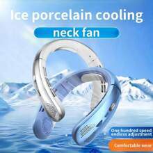 1pc New Intelligent Sliding Speed Adjustable Neck Fan With Type-C Charging, Long-Lasting Battery, LED Display, Bladeless Portable USB Mini Fan For Outdoor, Student, Home, Office, Travel, Fishing - Silent High Airflow