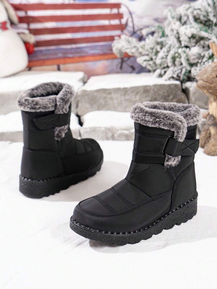 بوت ثلج نسائية متوسطة الطول مبطنة حرارياً، مقاومة للماء وغير انزلاقية، برأس مستدير وكعب مسطح، مناسبة للخارج في الشتاء، المقاس من 36 إلى 45