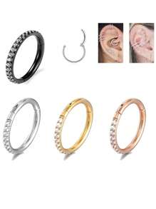 1 pieza Aro de nariz/oreja de acero inoxidable de primera calidad con piedra de circonia, bisel angular sin costura, adecuado para uso diario de hombres y mujeres