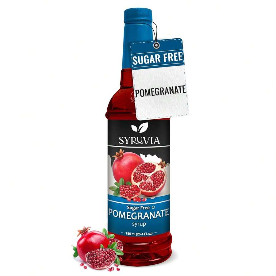 Syruvia Sugar-Free Pomegranate Syrup - 25.4 Fl Oz. Premium Flavoring Syrup. 0 Calories, Kosher, And Gluten-Free. Ideal For Enhancing Tea, Italian Sodas, Beverages, Desserts, Ice Cream, Cocktails, And Mocktails. - 25.4 Fl Oz - View 1
