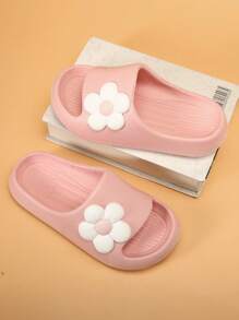 Papuci de casă pentru copii, spumă, talpă moale, antiderapantă, casual, cu vârf deschis, cu decor floral, ușoare, pentru interior, mărimi pentru fete