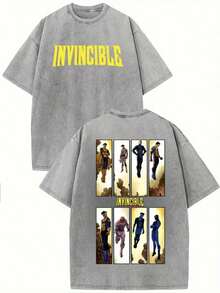 Summer T-Shirt, 230G Double-Sided Washed T-Shirt, "Retro Invincible Kid Anime Conqueror", Pattern Printed T-Shirt, Wax Printed Cotton Thickness, Outdoor Activities, Great Gift Item W - 深灰色 - 查看 1