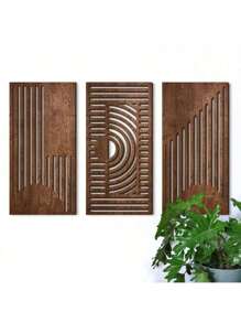 3 Peças de Decorações de Parede de Arte em Madeira de Geometria Simples, Estilo Boêmio Pingentes em Madeira com Revestimento Vazado, Decoração de Parede Vazada, Decoração Rústica para Sala de Estar e Quarto, Estilo Rural Pastoral, Artesanato de Decoração de Varanda de Hotel
