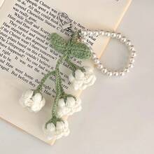 1pc,Charming Crochet Floral Keychains With Pearl Beads ,Woolen Crochet Lily Of The Valley Flower Keychain -Bag Decorative Buckle And Backpack Pendant- Ideal For Bags, Purses & Gifts, Perfect For Mother'S Day, Gift Item|Whimsical Accessory|Durable Zinc Alloy - Pink - View 28