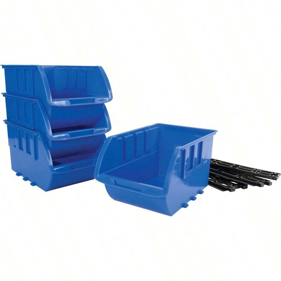 W5196 Large Stackable Storage Trays Adjustable For Vertical Or Horizontal Position Blue Pack Of 4