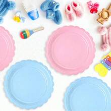 Set de 10 piezas/20 piezas/40 piezas, Platos de papel para revelación de género para fiesta temática de niño o niña, platos en forma de abanico de 7" y 9" en color rosa claro y azul para postres en fiestas de cumpleaños, bodas, bautizos y otras celebraciones - Multicolor - Ver 5