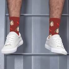 1双红辣椒定制袜子（不含黑色高跟鞋）、情侣定制袜子、毕业礼物、趣味高领定制袜子作为男士礼物、运动袜、定制运动袜、生日定制袜子作为情人节礼物、男士新奇袜子 - 酒紅色 - 查看 4