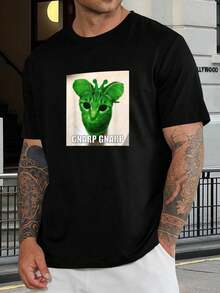 Camiseta de Gato Extraterrestre Gnarpy - Camiseta Meme Divertida para Amantes de Gatos | Estampado Gráfico de Moda, Top Casual | Regalo Único para Hombres y Mujeres | Mezcla de Algodón Cómoda | Blanco y Negro - Negro - Ver 1