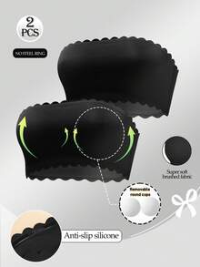 2pcs Women Strapless Plain Color Tube Top Bra, Comfortable Breathable Dress Bra, 1/2 Cup - Black - View 3