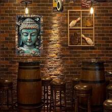 1pc 2D Retro Buddha Statue On For Lotus Art Metal Wall Sign, Turquoise Patina Finish, Intricate Floral Design, Rustproof & Waterproof, Indoor/Outdoor Use For Home, Bar, Cafe, Garage, Gift Idea, Porch Decor | Vintage Buddha Art | Durable Wall Art, Zen Home Decor