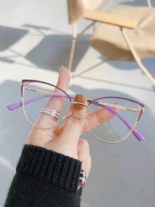 1pc Women's Metal Cat Eye Rhinestone Unique Design Shiny Clear Lens Glasses - Clear - View 7