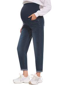 Women's Maternity Jeans Over Belly Comfy Stretch Boyfriend Jeans Loose Pregnancy Pants, S-XXL - Retro Blue - 查看 1