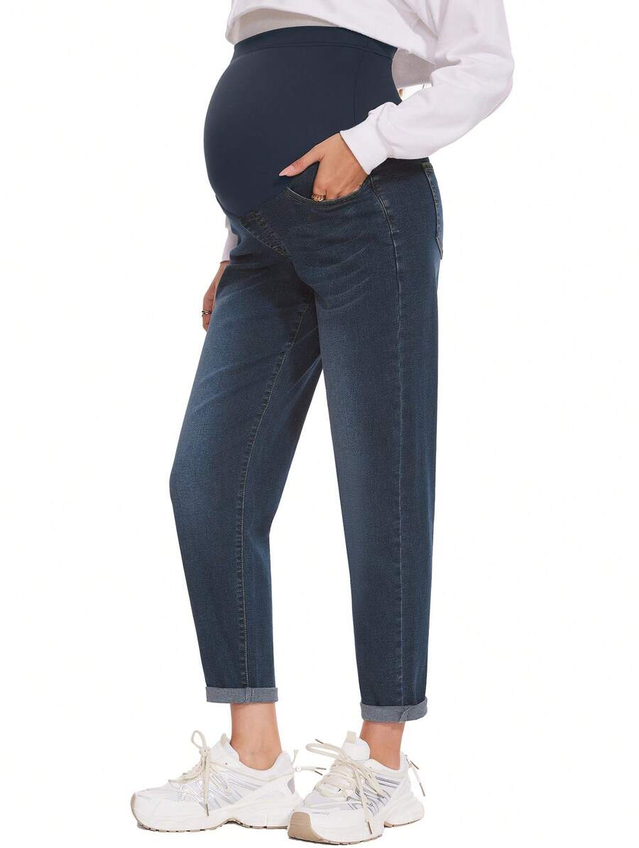 Women's Maternity Jeans Over Belly Comfy Stretch Boyfriend Jeans Loose Pregnancy Pants, S-XXL - Retro Blue - 查看 1
