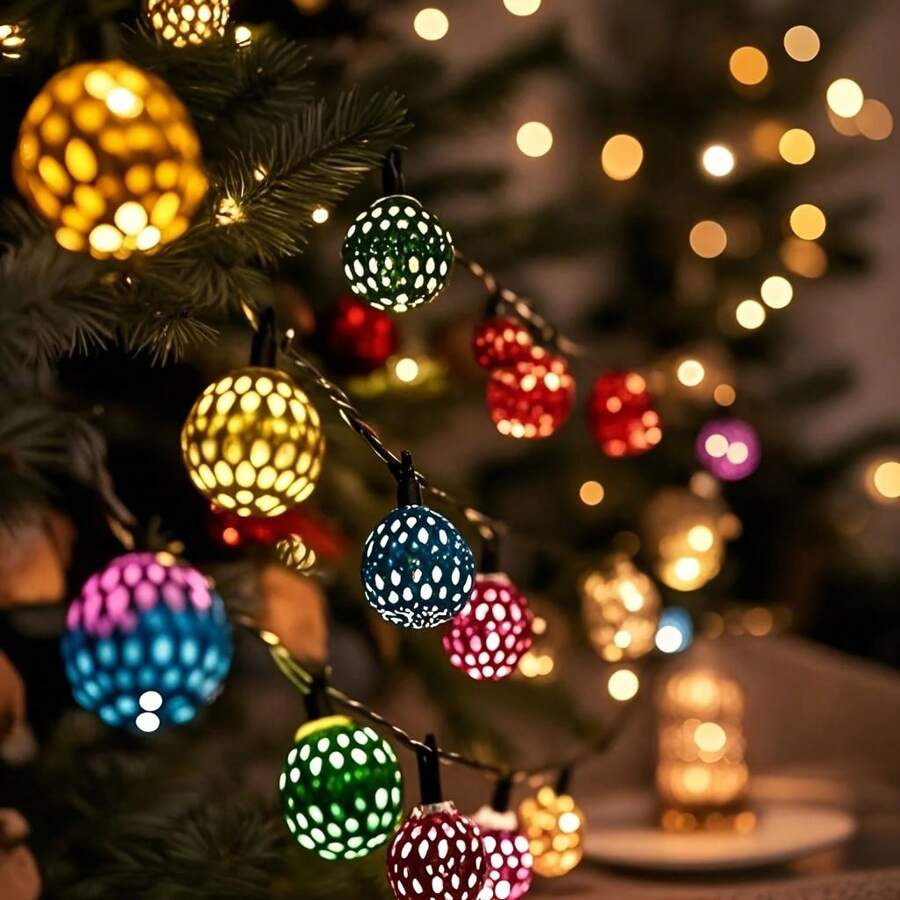 Moroccan Style Ball String Lights For Outdoor Decoration, Garden, Porch, Christmas, Wedding, Holiday Party Lighting