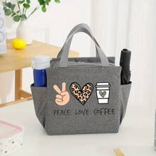 1pc Anti-Leak, Chic Teacher Themed Insulated Lunch Bag, Thick Aluminum Foil, Portable Canvas Tote With Zipper Closure, Suitable For School And Office, Oxford Cloth, Handbag To Keep Food Fresh