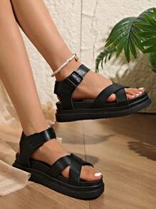 Women's Flat Sandals, New Thick Sole Black Sandals, Roman Style Non-Slip Versatile Fashion Sandals, Summer Casual Beach Sandals