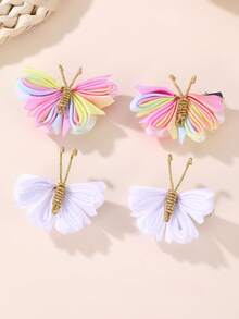 2 Stücke/Set Mädchen Polyester handgefertigte Stoff süße Schmetterling Haarspangen geeignet für tägliche Dekoration - Schmetterling - Übersicht 2