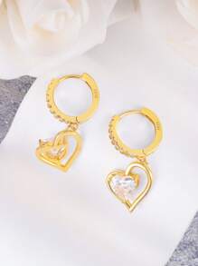 Boucles d'oreilles en argent pur hypoallergéniques en forme de cœur avec zircone cubique et diamant, à la mode et délicates, idéales comme cadeau d'anniversaire