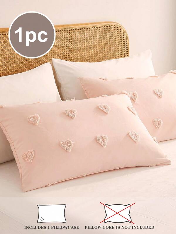 1pc Pastel Pink Solid 3D Heart Pattern Pillowcase, Cutout Crafted, Bedding, Super Soft, All Season, Cute Pillowcase (Pillow Insert Not Included), Available In Single, Double, Queen, King Sizes
