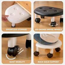 1 pièce Tabouret mobile bas avec roulettes pivotantes - Repose-pieds en plastique sans formaldéhyde pour la maison, le salon, la chambre - Pouf rond multifonctions confortable, outil et accessoire, sans odeur