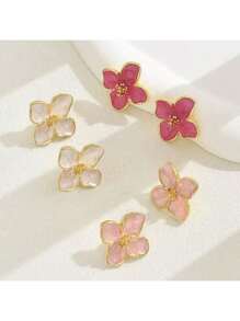 1 paire/3 paires Boucles d'oreilles à fleurs à 4 pétales dégradées colorées, simples et douces pour un port quotidien, cadeau de vacances pour les femmes
