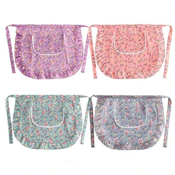 1pc Lightweight And Breathable Half Apron Skirt For Summer, Stain-Resistant, Suitable For Kitchen, Cooking, Cake Baking, Bakery, Gardening, Multi-Purpose, Convenient, Half-Length, Fresh Floral Design