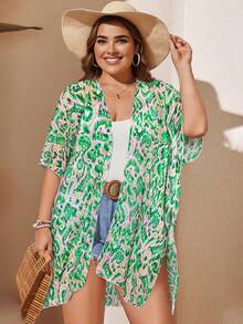 Allover Print Kimono Women Tops Spring Summer Vacation Beach Short Sleeve Cover Up - Multicolor - View 1