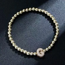 1 件简约黄铜和立方字母串珠弹性手链，适合女士 - 金色 - 查看 18